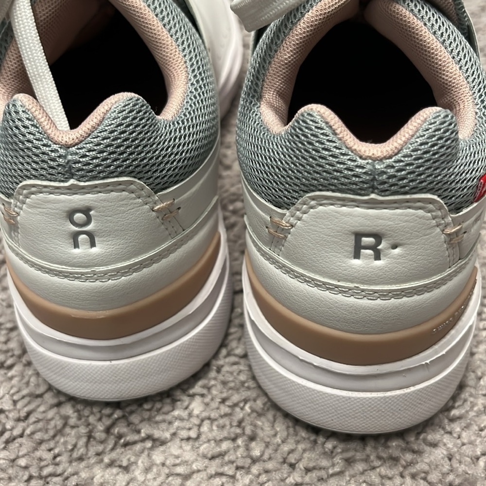 On Running White Sneakers with Light Gray and Blush Accents - Picture 7 of 8